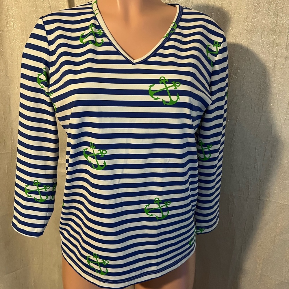 Melly M Blue and White Striped Top